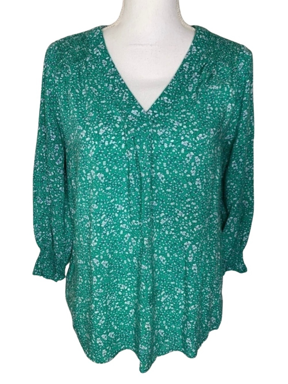 JNY Jones New York Women Floral Boho Top Blouse Shirt Size Medium 3/4 Sleeve